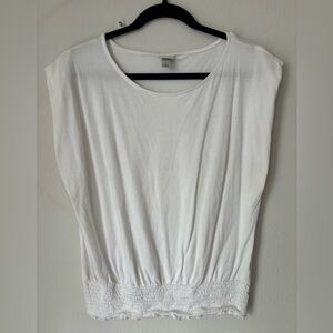 A New Day White Blouse Tank with Smocked Waistline Size L